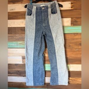 BDG Two-Tone Panel Wide-Leg Jeans in Light and Dark Blue